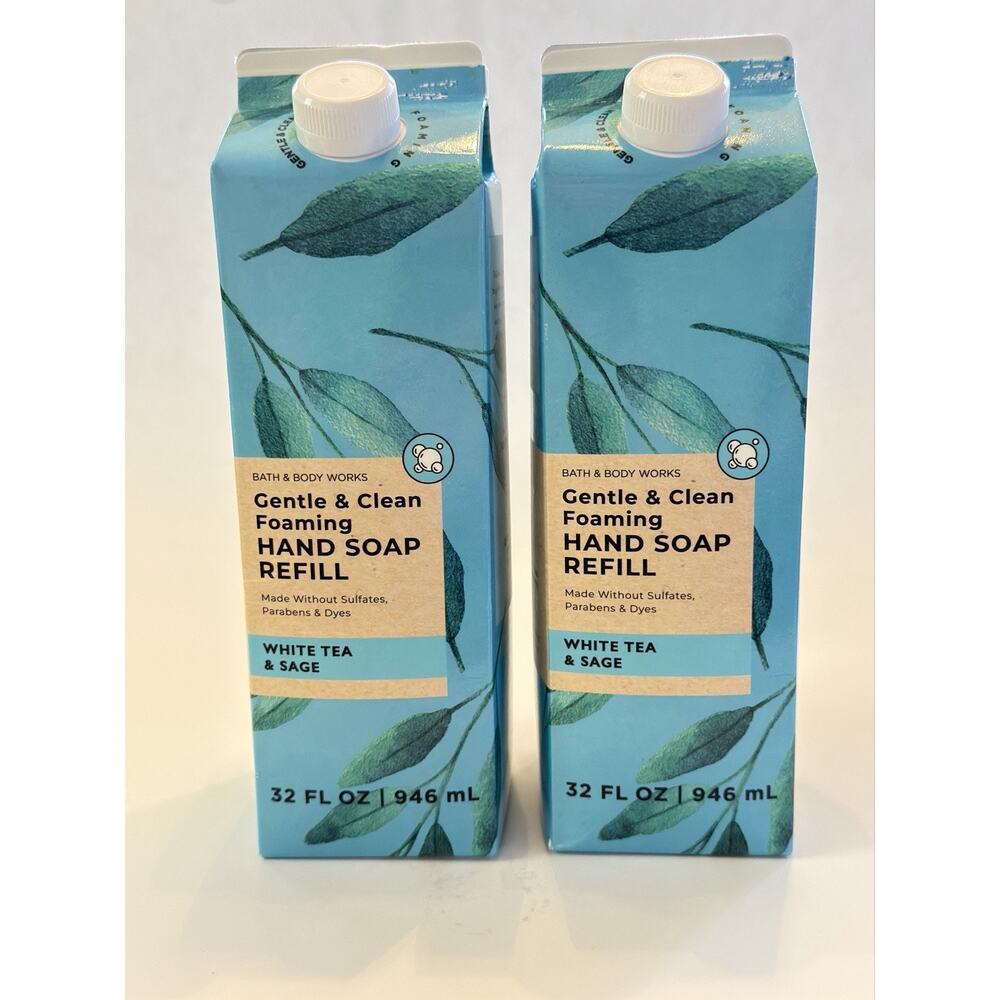 2x BATH & BODY WORKS WHITE TEA & SAGE GENTLE CLEAN FOAMING HAND SOAP REFILL 32oz